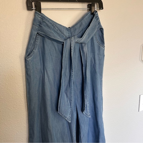 Billy T Chambray Soft Wide-Leg Crop Pants with Tie Waist  | Size Medium | Fringe - Picture 4 of 11